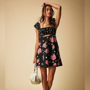 Free People FP Printed Bom Bom Mini Dress - NWT Black Floral